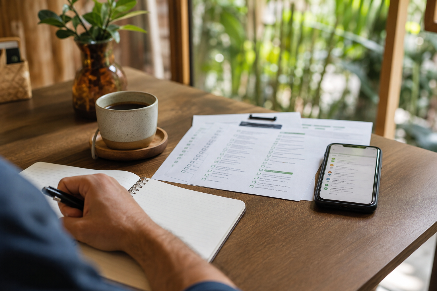 Notebook, checklist pages, and phone used for practical Thailand health decisions
