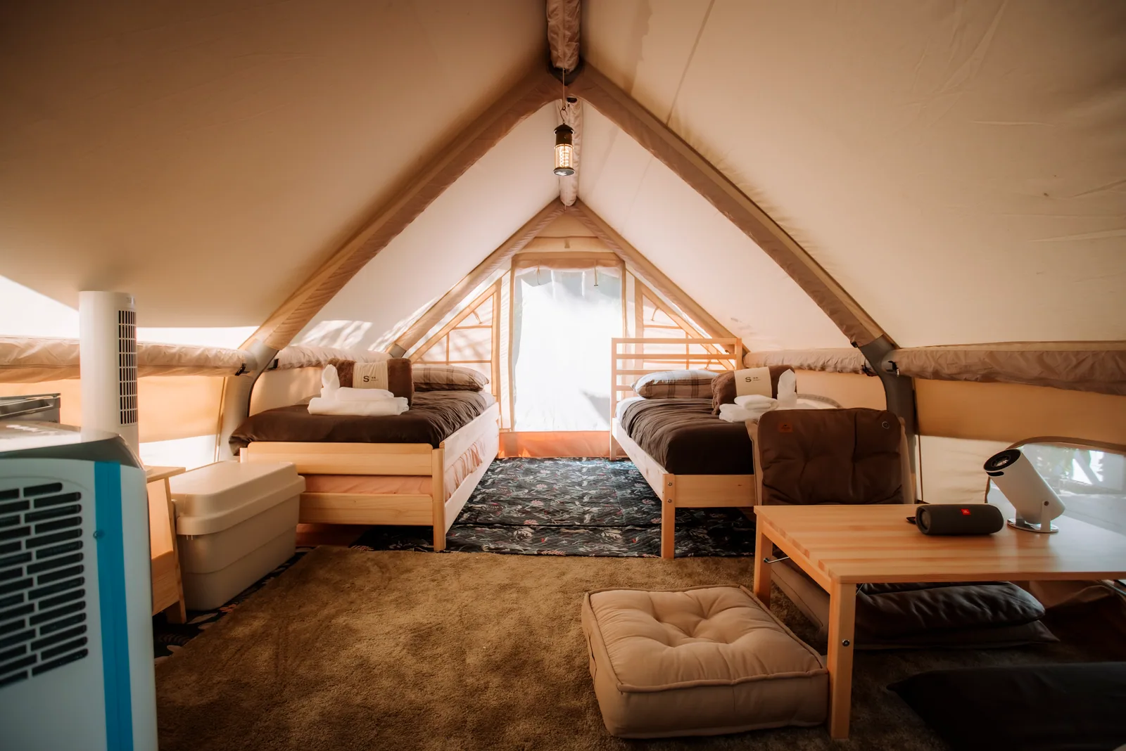 The spacious interior of a Mornery tent-canopy room