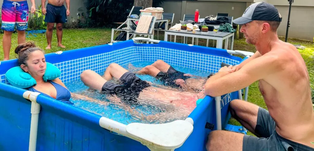 Jason Ryer guiding participants during an ice bath experience in Chiang Mai